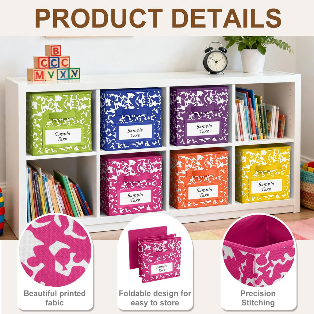 LemonRoad 6 Fabric Cube Storage Bin 11'' Classroom Bin, Rainbow, Label