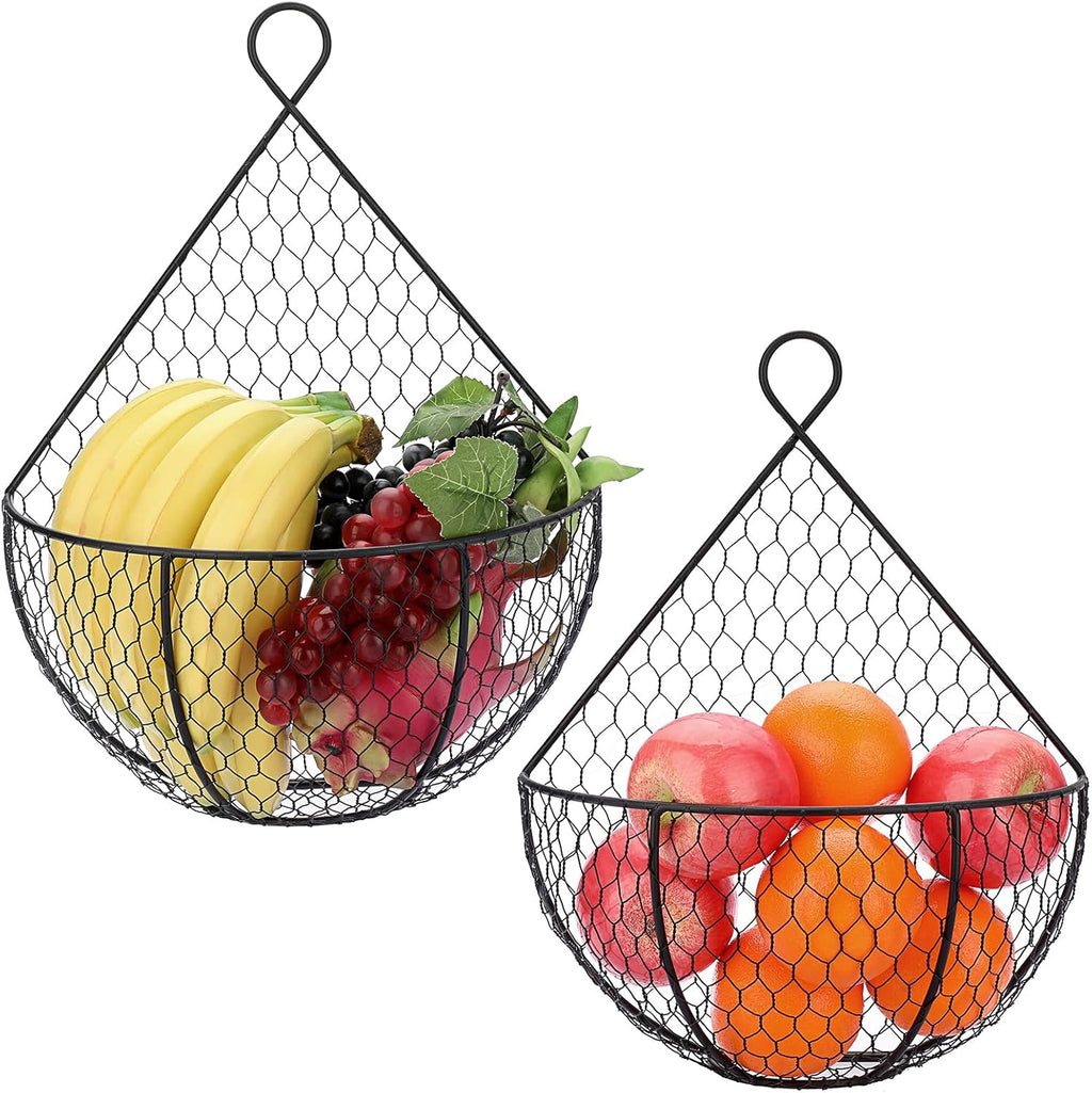 BSTKEY Set of 2 Hanging Black Metal Fruit Vegetable Baskets