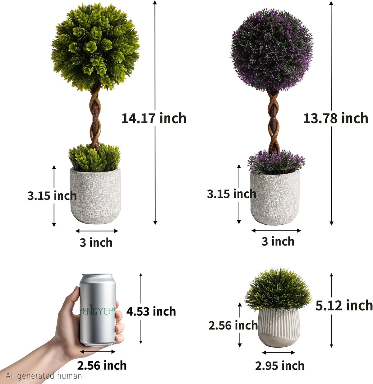 3 Pack 1.2ft Small Artificial Ball Boxwood Topiary Tree Indoor