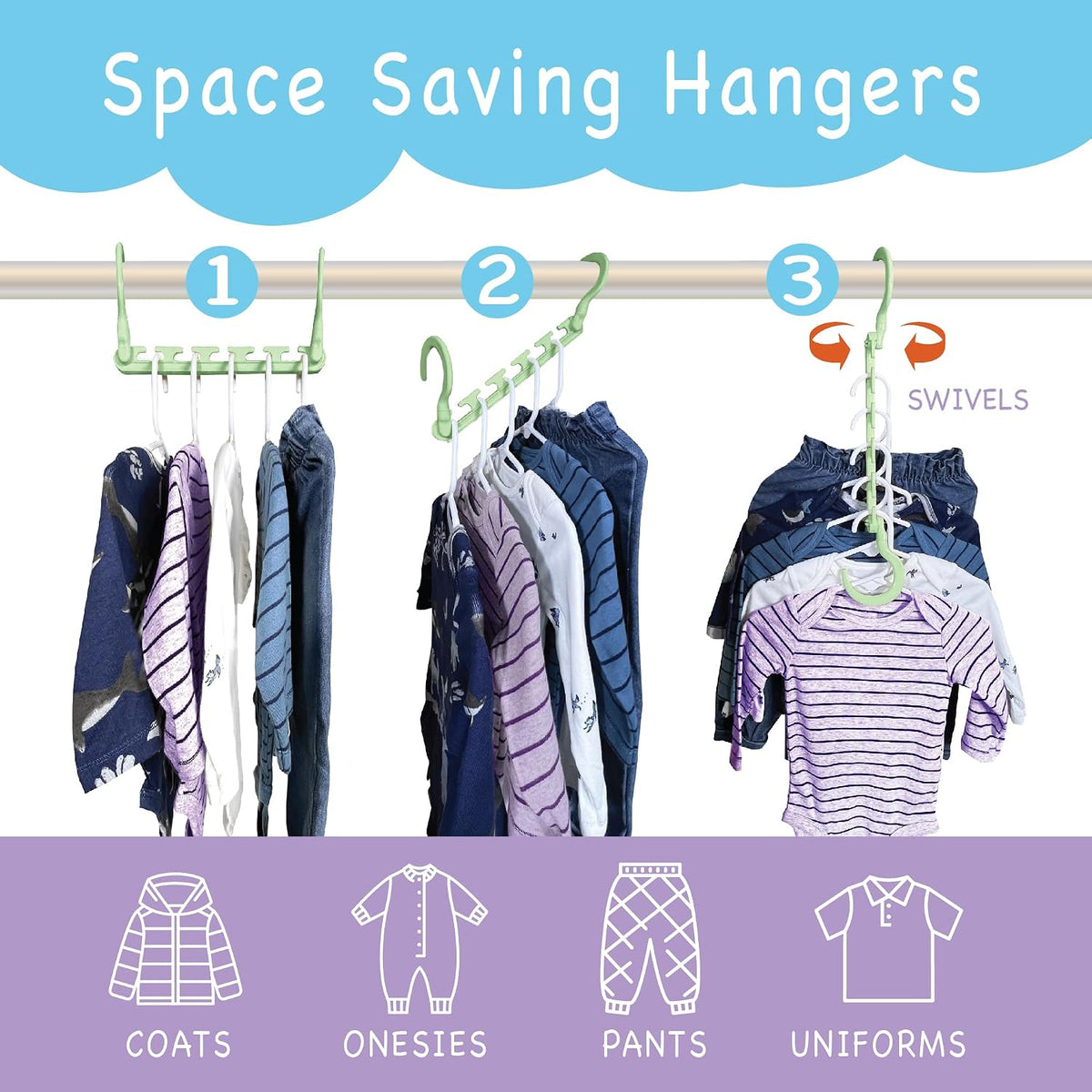 Wonder Hanger Max Space Saving Hangers, 10-Pack, 360° Hooks, Pastel Green