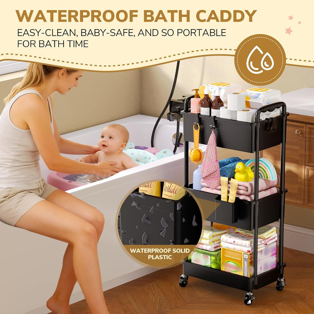 Goovilla Diaper Cart with Lockable Wheels and Easy Assembly, 3 Tier Black