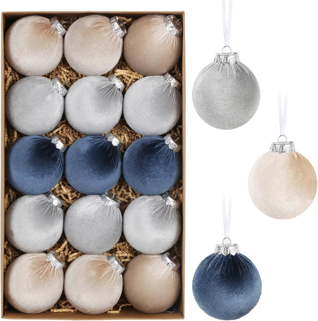 IPOPU 3.15in 15Pcs Dusty Blue Velvet Christmas Ornament Balls for Festival