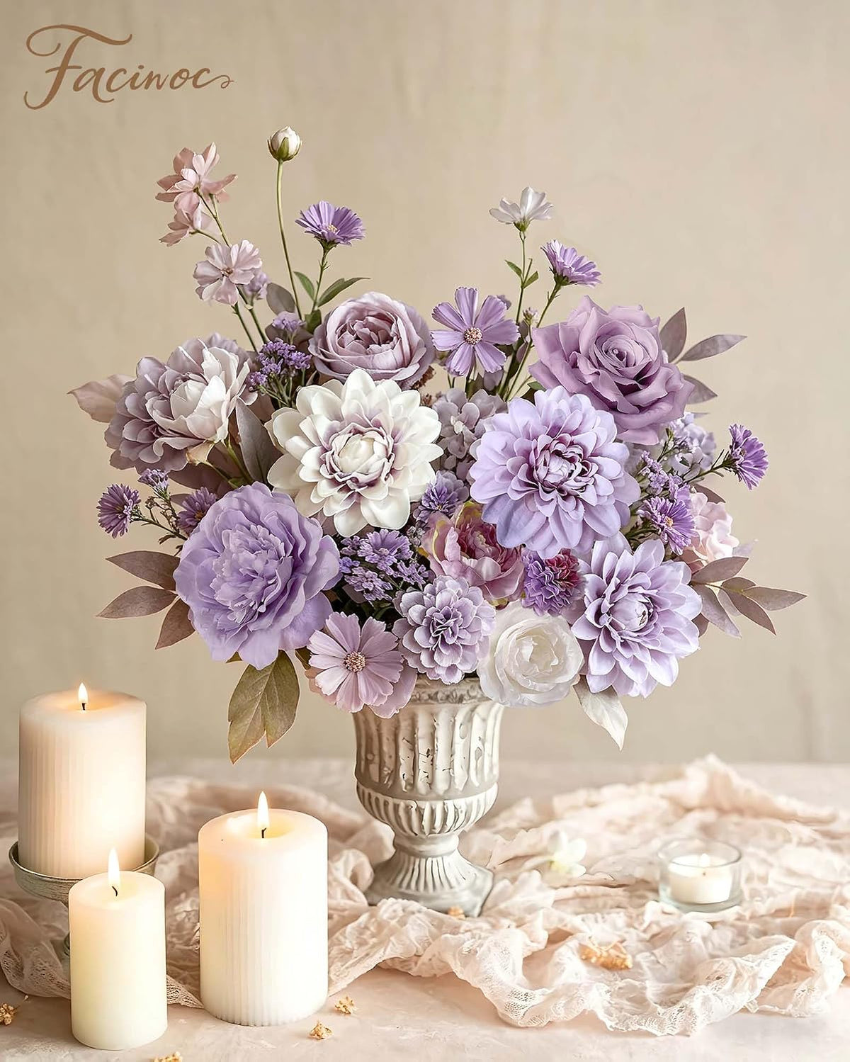 FACINOC Roses Artificial Flowers Purple Mix Silk Flower Dahlia Bulk Box Set