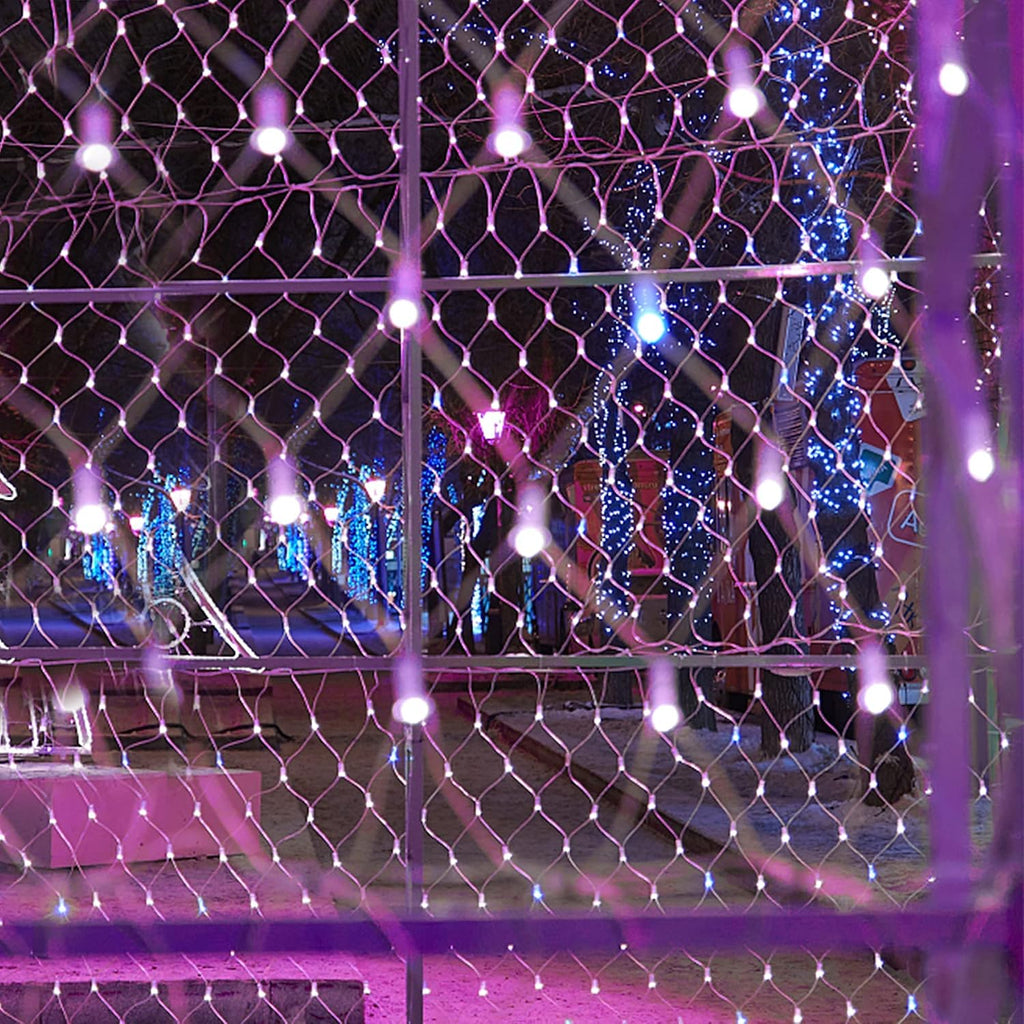 LJLNION Christmas Net Lights, 360 LED 12ft x 5ft Connectable Christmas Mesh Fairy String Lights,8 Modes Low Voltage Safe Adaptor for Xmas Trees, Bushes, Wedding, Outdoor Garden Decorations, Purple
