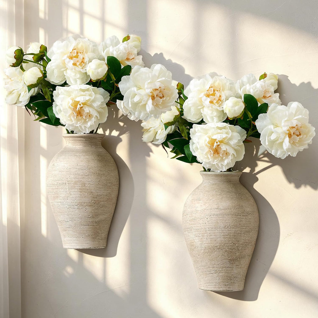Vanselia 2 Pack Ceramic Wall Vase Home Decor Hanging Planter (12" Retro)