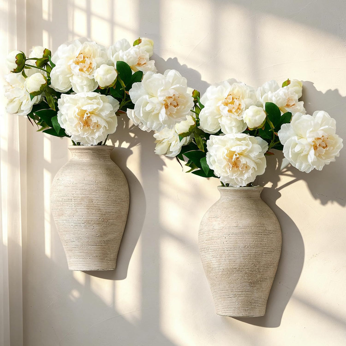 Vanselia 2 Pack Ceramic Wall Vase Home Decor Hanging Planter (12" Retro)