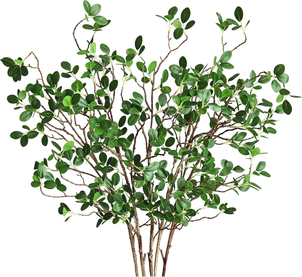 Htmeing Artificial Eucalyptus Green Branches with Leaves Faux Long Stems Fake Greenery Plants Ficus Twigs for Home Office Shop Farmhouse Decoration 110cm/43 (5 PCS)