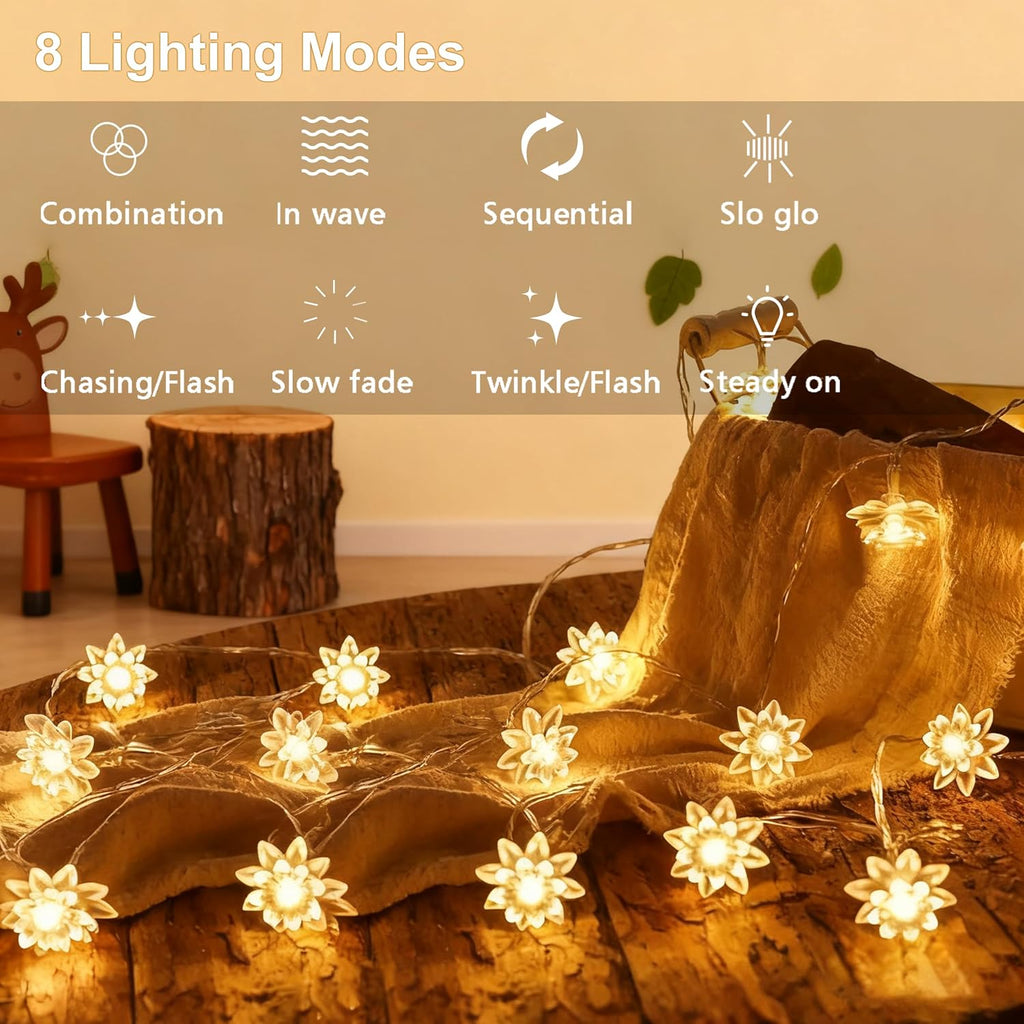 echosari Flower String Lights Battery Operated 158" Lotus Flower Warm White