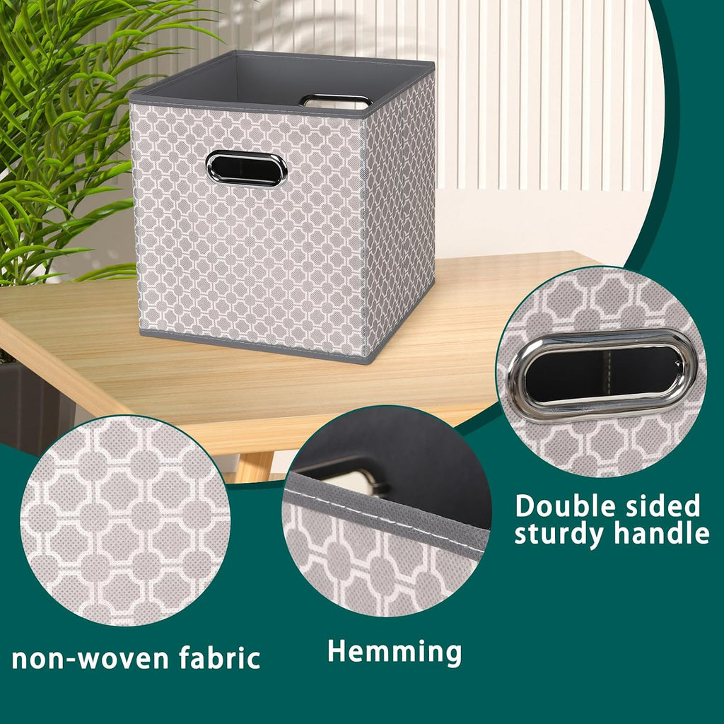 Black Foldable Storage Cubes Bins, Fabric Storage Box Cubes Organizer Baskets with Dual Handles for Home Organizer,Set of 3,(Grey Light)