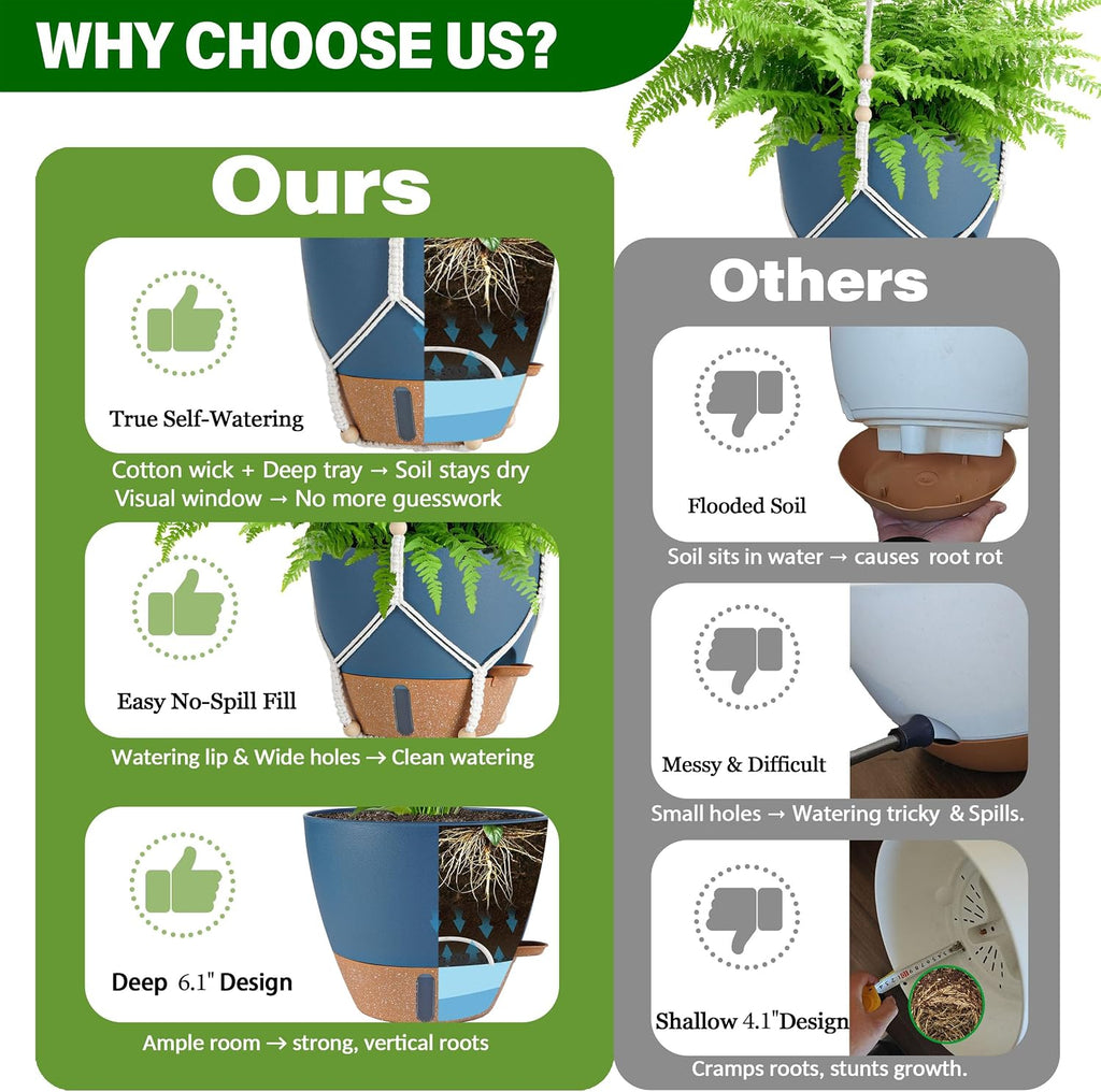 10 Inch Self Watering Hanging Planters for Indoor Plants, 2 Pack
