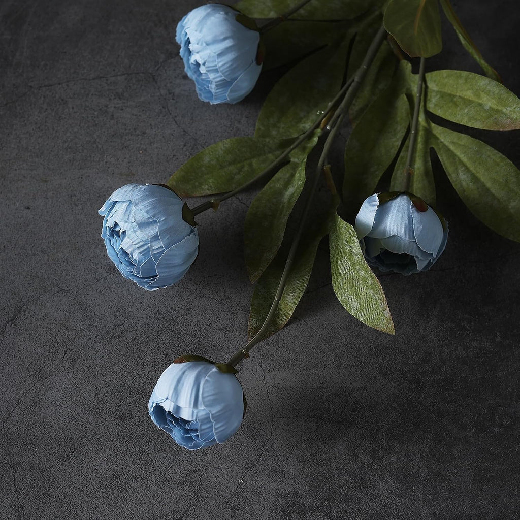 6 Pcs 27" Faux Silk Peony Artificial Flowers Stems for Vase (Dusty Blue)