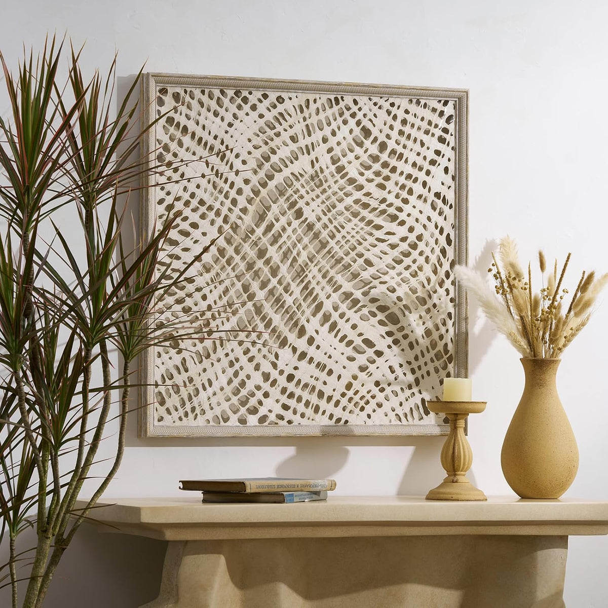 FOLKOR 24" Boho Rice Paper Living Room Wall Decor,Handmade Shadow Box Art