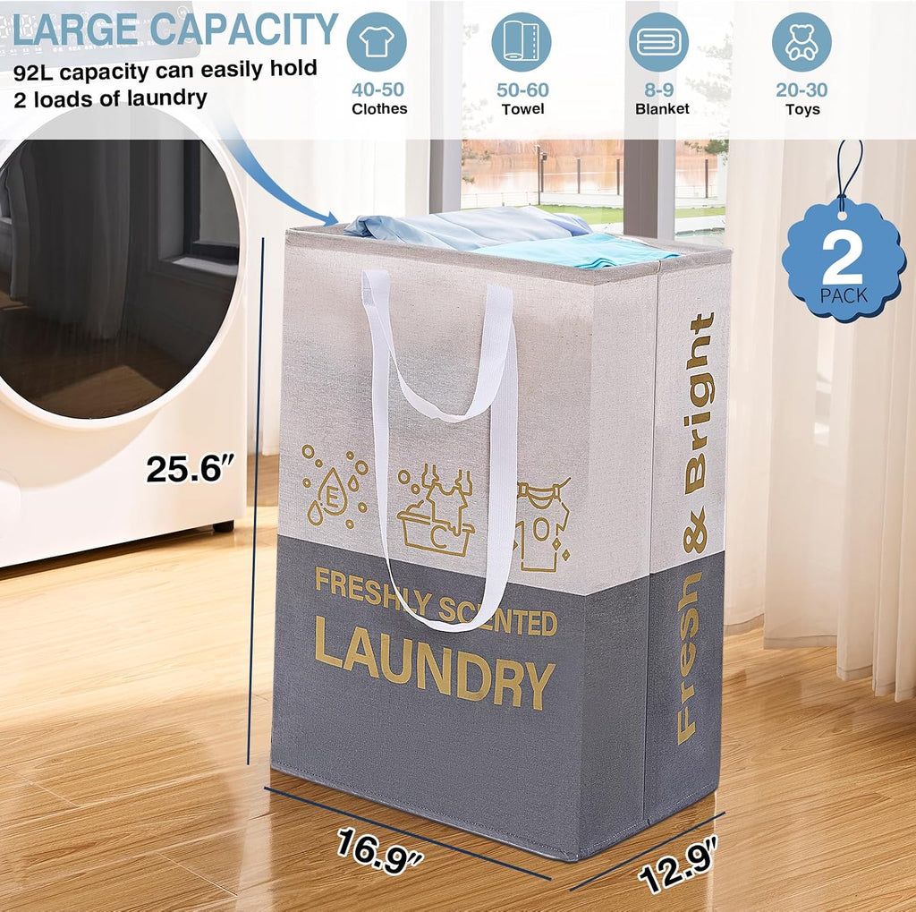 2 Pack Laundry Baskets, 92L Laundry Hamper with Handles