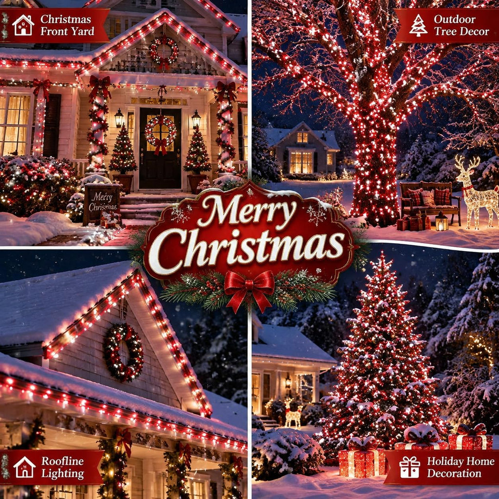OZS Connectable 2-Pack 164Ft 400LED Christmas String Lights, Red & White