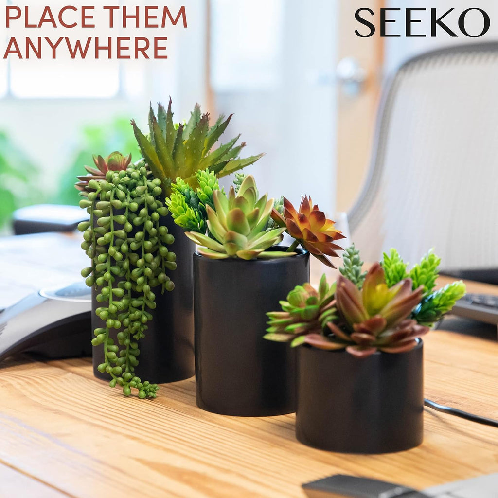 SEEKO Succulents Plants Artificial in Ceramic Pots – Faux Office Plants