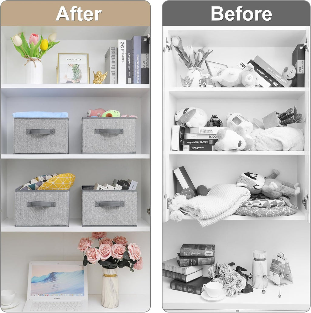 11 inch Storage Baskets, Woven Fabric Bins, Storage Cubes with Reinforced Handles, Organizer Bins for Closet Shelves, Foldable, for Clothes (Gray, 2PCS/11*11*7.8inch)
