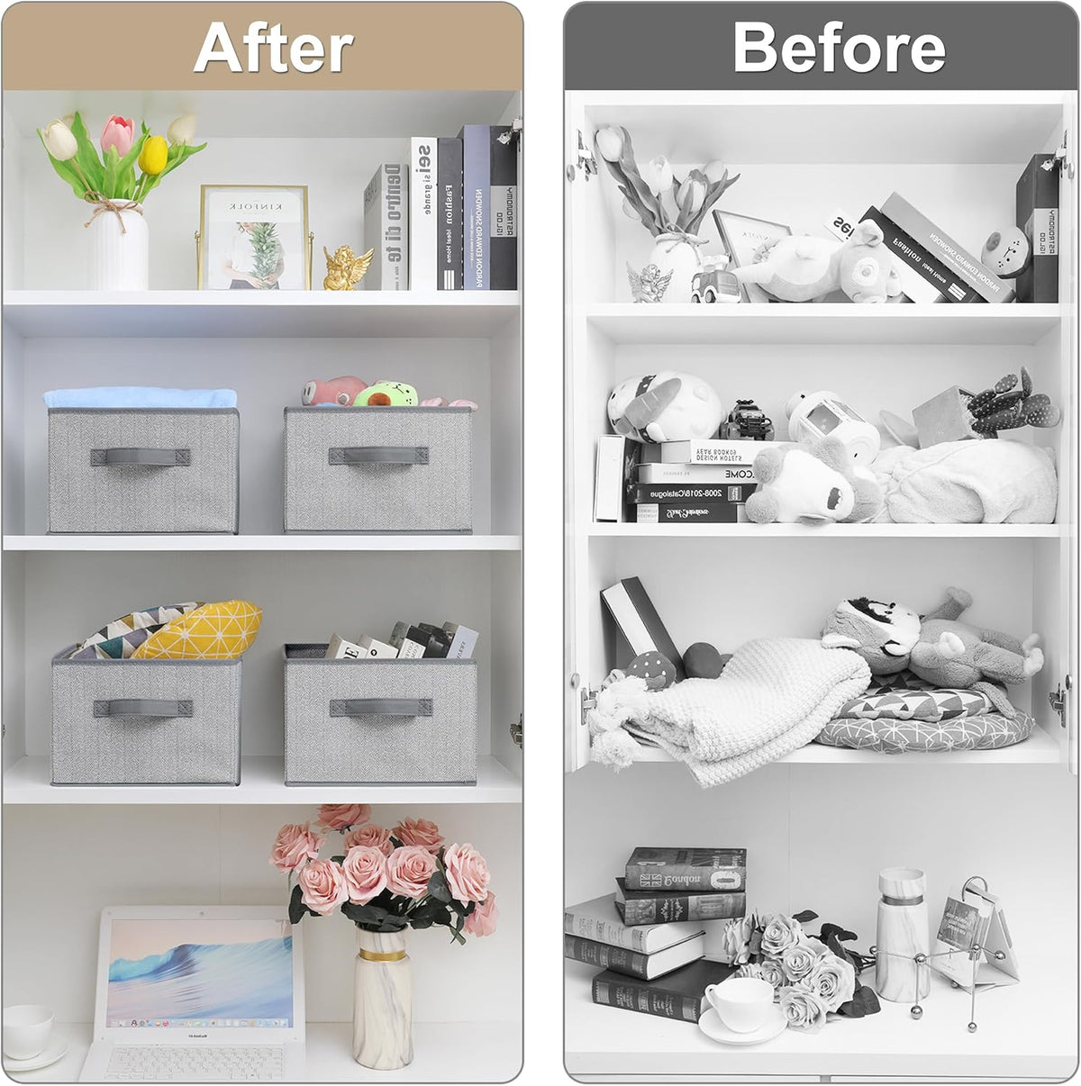 11 inch Storage Baskets, Woven Fabric Bins, Storage Cubes with Reinforced Handles, Organizer Bins for Closet Shelves, Foldable, for Clothes (Gray, 2PCS/11*11*7.8inch)