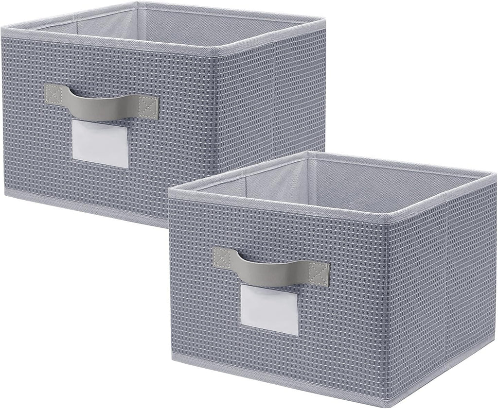11 inch Woven Fabric Bins, Storage Baskets, Storage Cubes with Reinforced Handles, Organizer Bins for Closet Shelves, Foldable (2, Gray)