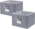11 inch Woven Fabric Bins, Storage Baskets, Storage Cubes with Reinforced Handles, Organizer Bins for Closet Shelves, Foldable (2, Gray)