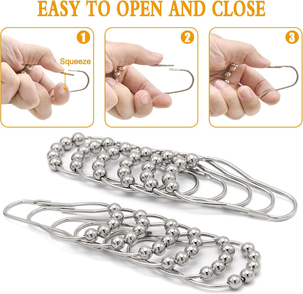 Shower Curtain Hooks Rings,12 Pcs Decorative Rustproof Metal Shower Hooks for Shower Curtain,Free Sliding Shower Hooks for Bathroom Shower Rods,Easy Snap Shower Rings for Curtain (Silver)