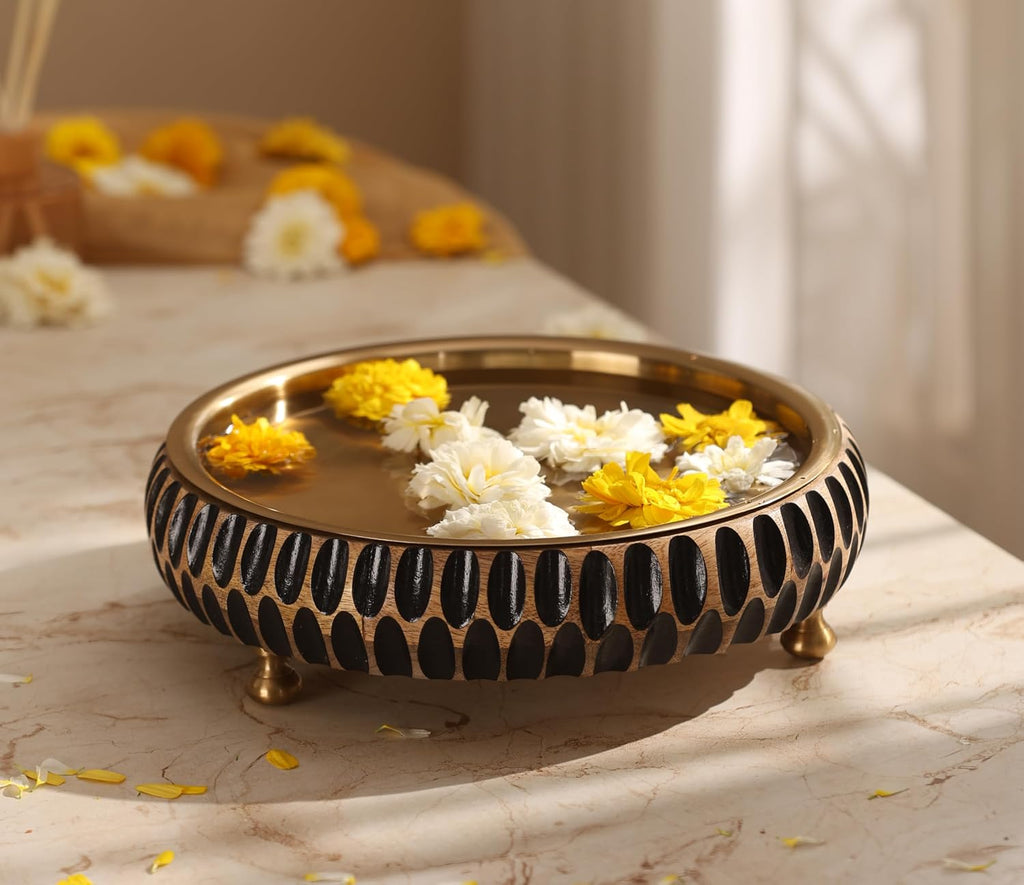 RITUALISTIC Aavrit Wooden Urli | Urli for Flower Decoration | Wooden Urli Bowl for Home Decorations | Kitchen Décor | Bowl for Decoration | Perfect for Festive Occasion | 11.5 Inches