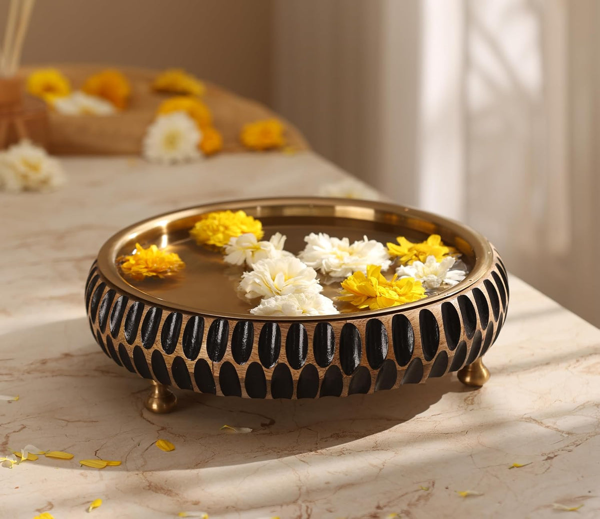 RITUALISTIC Aavrit Wooden Urli | Urli for Flower Decoration | Wooden Urli Bowl for Home Decorations | Kitchen Décor | Bowl for Decoration | Perfect for Festive Occasion | 11.5 Inches