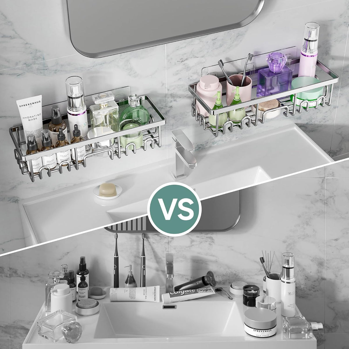 Veken Shower Caddy 2-Pack, Bathroom Organizers and Storage Shelves, Silver