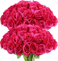 LVEFIT 50Pcs Hot Pink Flowers Fake Roses Artificial Flowers Realistic