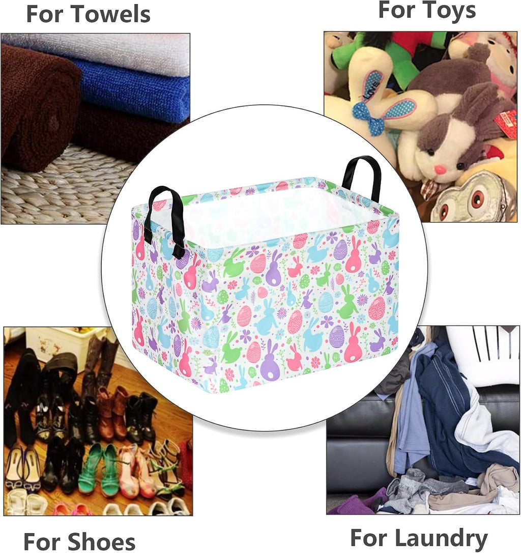 Easter Storage Basket Eggs Bunny Flower Cube Kids Waterproof Storage Bins Organizer,Foldable Closet Shelf Baskets with handles for Women,Nursery Hamper Toy Gifts Box,Room Decorations