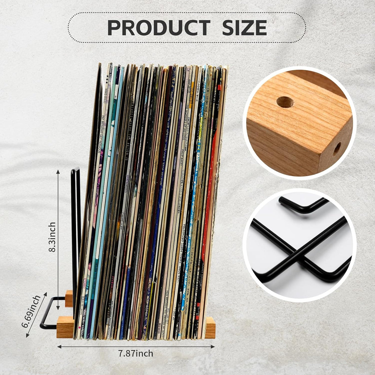 40 LP Vinyl Record Storage Solid Cherry Wood Vinyl Record Holder (Iron)