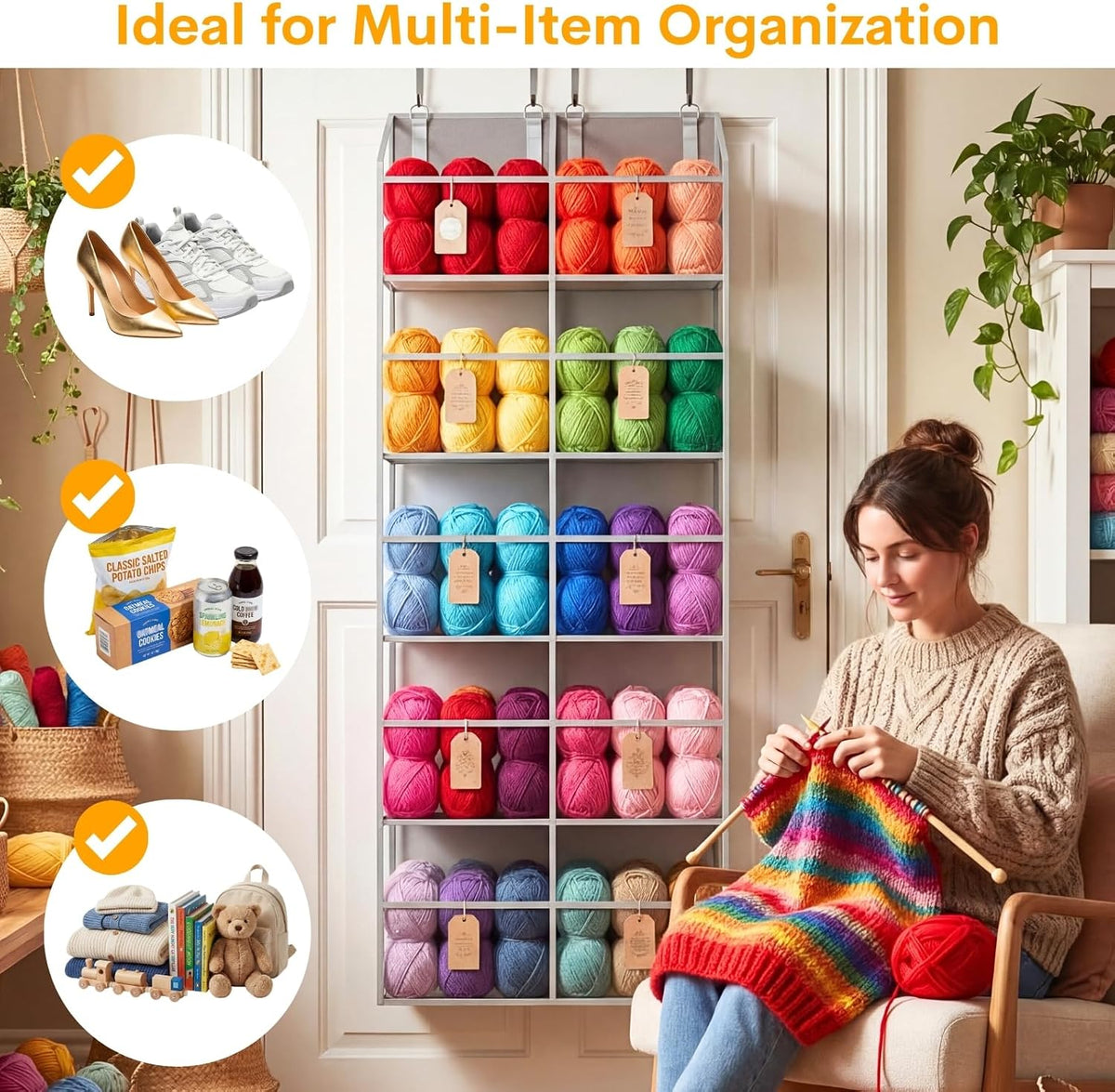 Ofiray-home Over the Door Organizer 5 Tiers,Extra Large Behind Door Storage of 10 Compartments,50 lbs Weight Capacity Over the Door Storage, Clear Door Hanging Organizer for Closet, Diaper Organizer