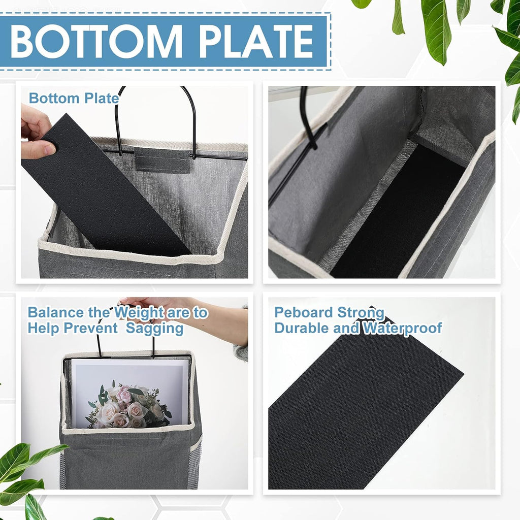 Woanger 12 Pcs Wall Hanging Storage Bag Wall Hanging Organizer Bag Over The Door Closet Basket Containers Bins with Hooks Pockets for Bedroom Bathroom, 15 x 4.3 x 8.7''(Gray)