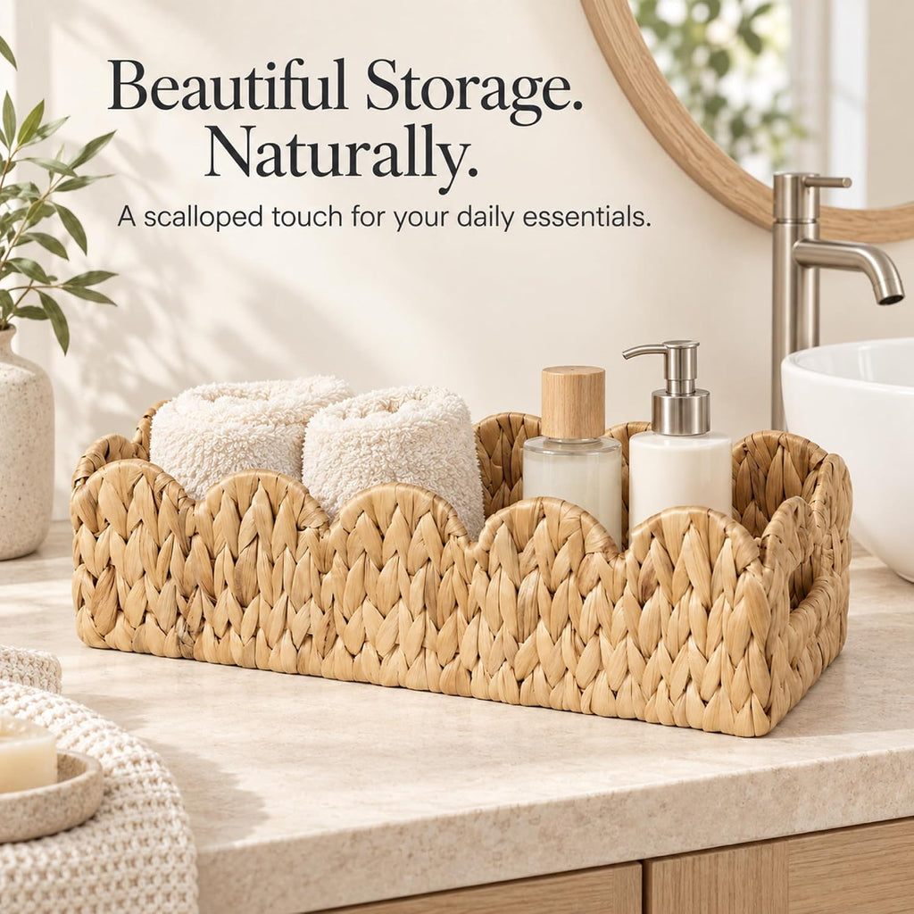 Toilet Paper Storage Basket, Scalloped Back of Toilet Basket