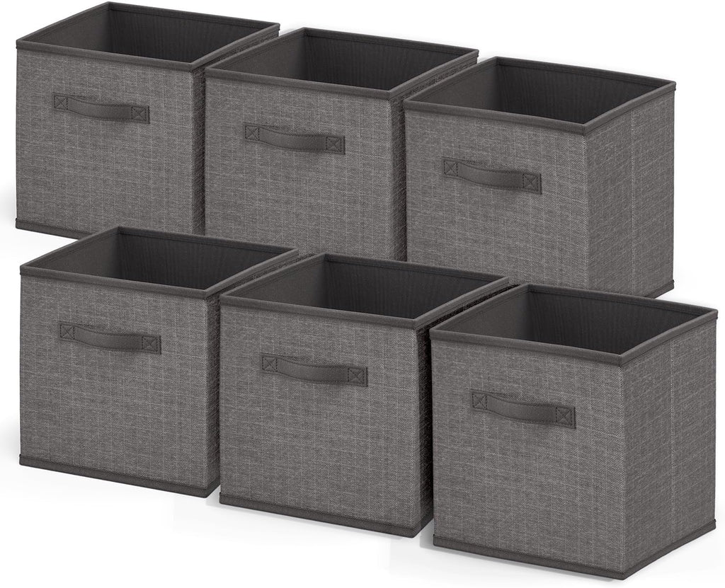 Nestl Cube Storage Bins, Foldable 6 Cube Storage Organizer Bins, Fabric Storage Cubes, Storage Basket with Handles, Grey Closet Storage Bins, 11-Inch Cube Storage Bins for Bedroom, Playroom and More