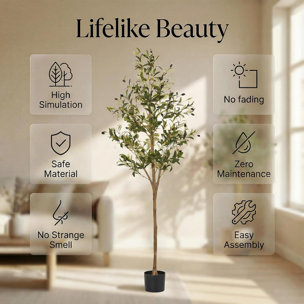 Artificial Olive Tree, 6FT Faux Olive Trees with Lifelike Olive Branches and Fruits, Fake Floor Plants with Pot for Indoor Home Office Living Room Outdoor Decor