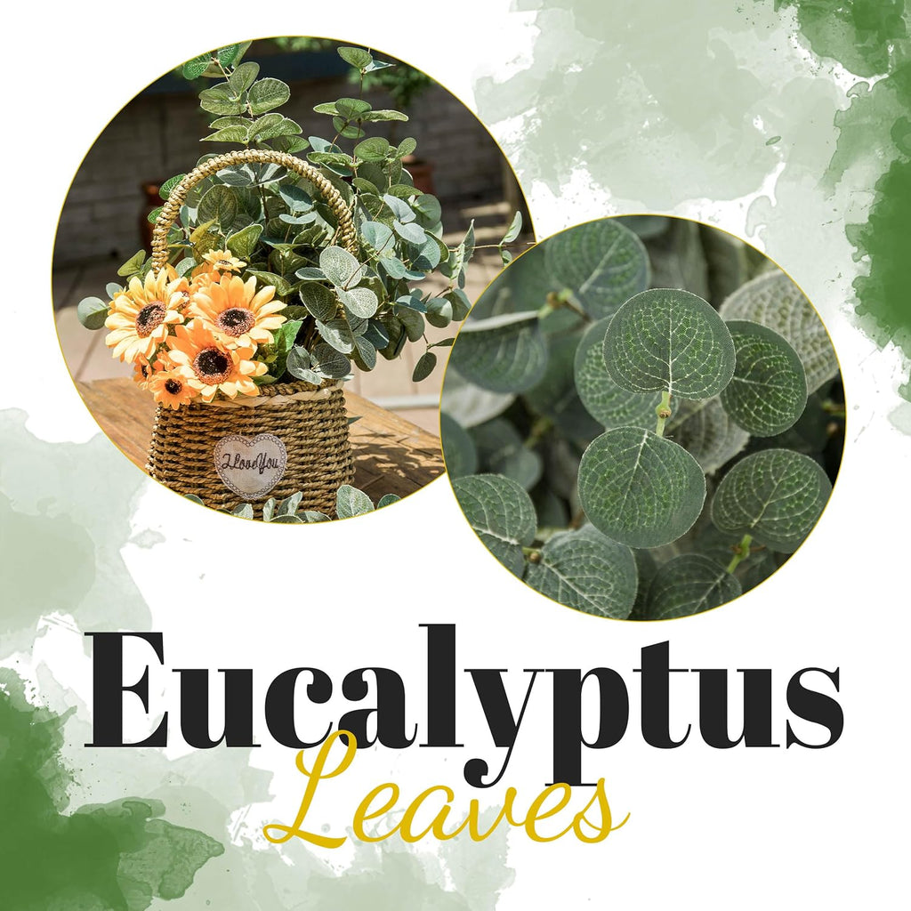 TOPHOUSE 6 Pack Artificial Silver Dollar Eucalyptus Stems for Vase Decor