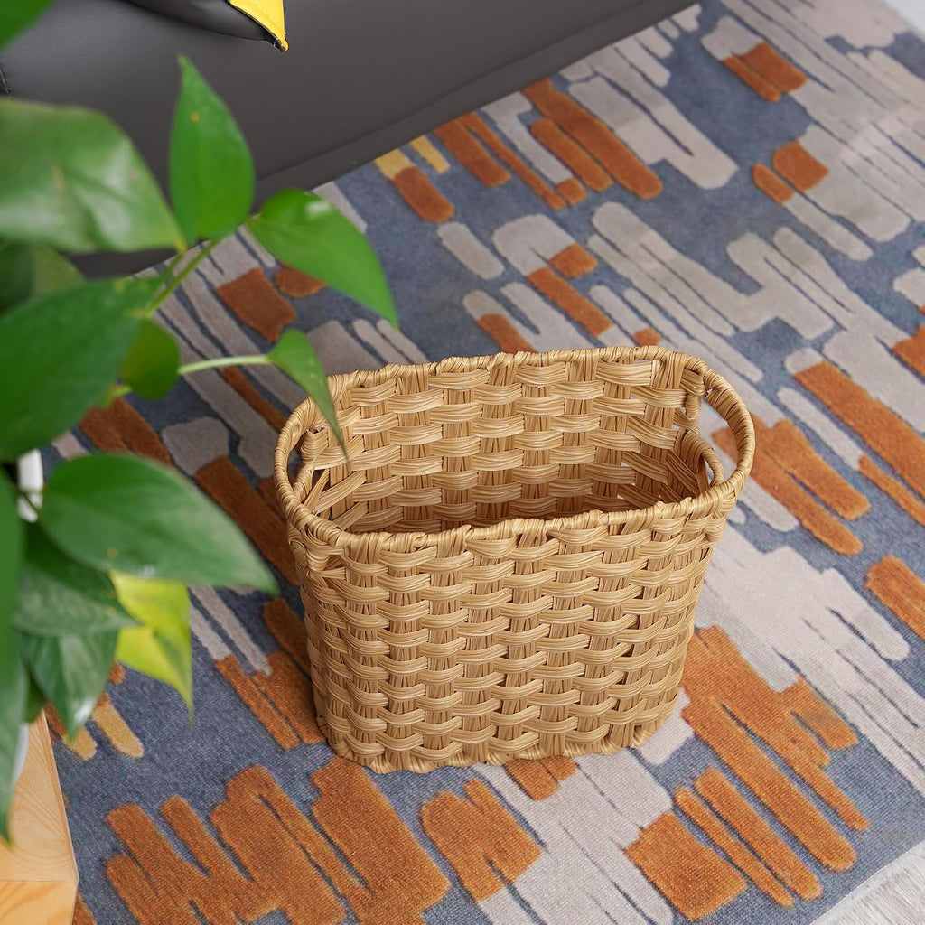 Wicker Waste Basket with Built-in Handles, Multifunctional Mini Basket for Home and Office, Compact Design and Durable Construction with Fine Artisanal Craftsmanship