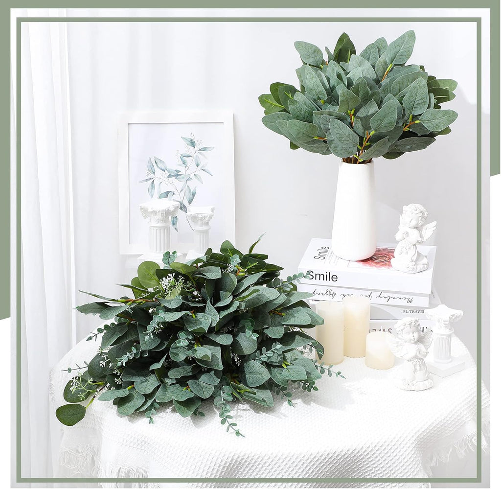 Tigeen 100 Pcs Artificial Eucalyptus Leaves Stems Silver Dollar Eucalyptus