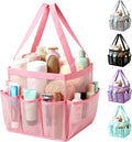 Mesh Shower Caddy Portable for College Dorm Room Essentials, Large Foldable Camp Travel Shower Bag with 9 Pockets, Quick Dry Bathroom Toiletry Tote Bag for Beach Swimming Gym Women Girl (Pink)