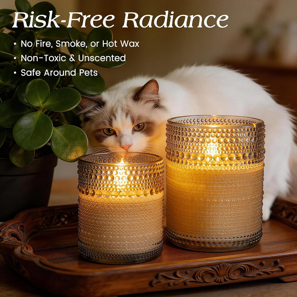 Gray Dotted Glass Real Wax Flameless Battery-Operated LED Pillar Candles