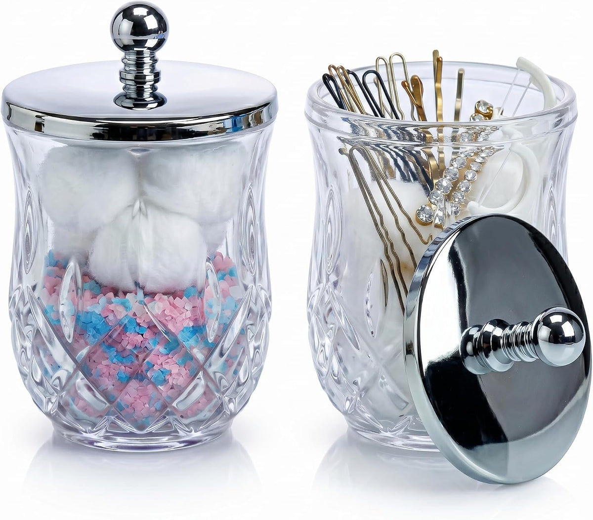 2 Pack 10Oz Clear Q-Tip Holder, Round Thick Glass