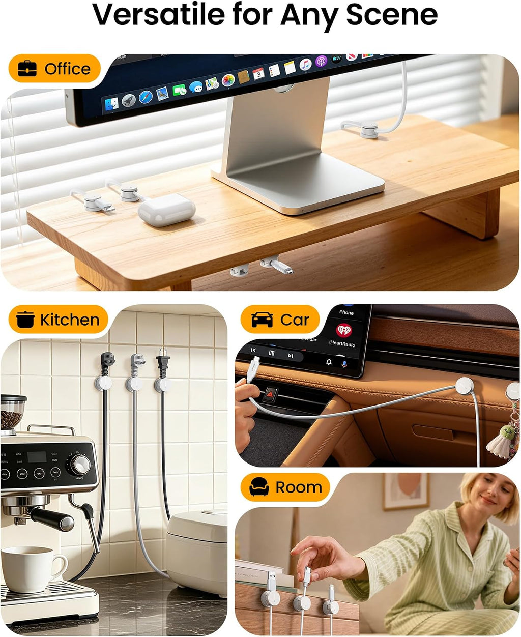 Silkland 6 Pack Snap-Lock Cable Clips, 360° Rotatable Cord Holder for Desk