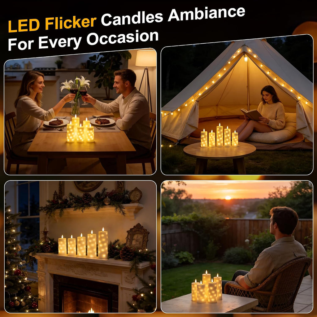 Flameless LED Candles 5 Pack with Timer Remote, Embedded Star String Lights, Battery Operated Flickering Candles for Home Wedding Bedroom Living Room and Festival Decorate