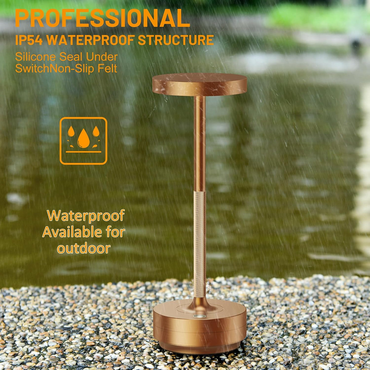 SAKRINGT Rechargeable Cordless Table Lamp - Battery Operated LED Portable Table Light with 3 Color Stepless Dimming, Memory Function - IP54 Waterproof for Outdoor, Restaurant, Patio, Camping