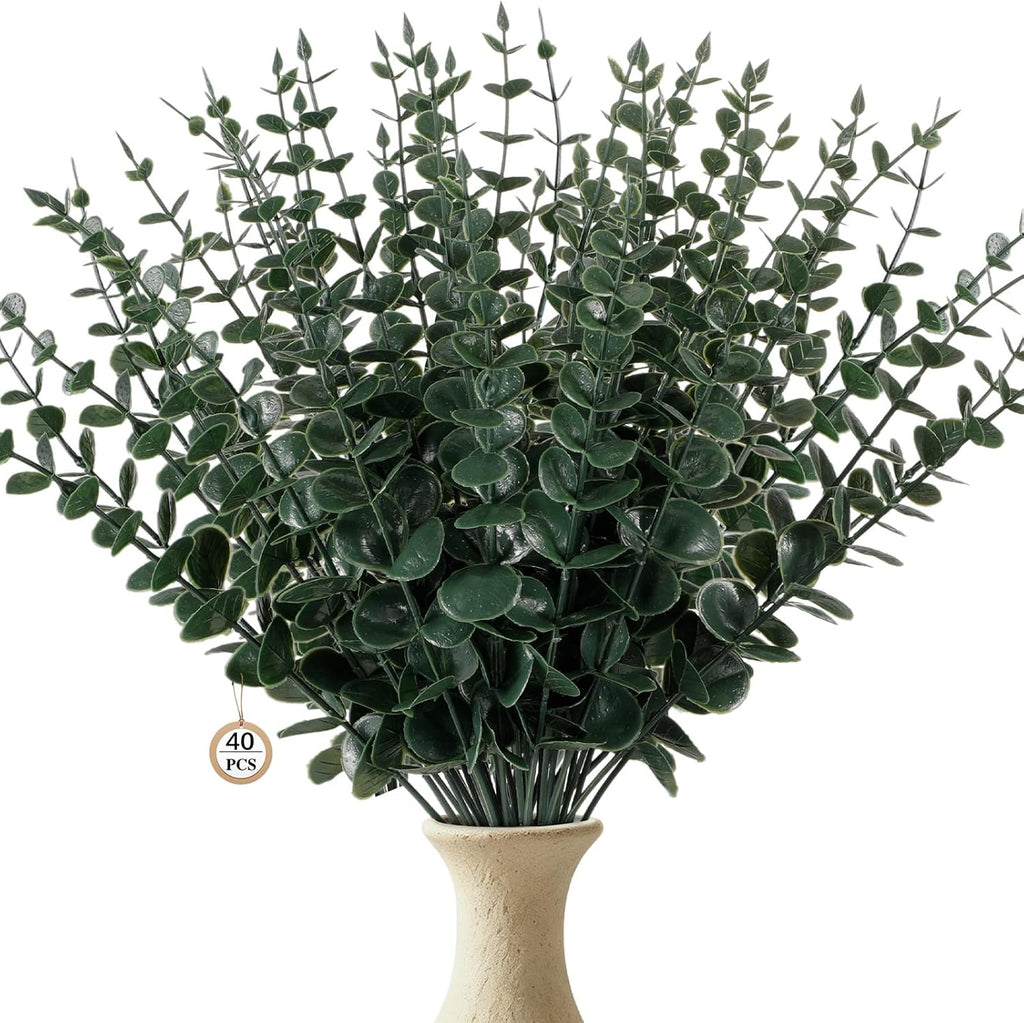 40 Pcs Artificial Eucalyptus Stems Faux Eucalyptus Plant Eucalyptus Leaves
