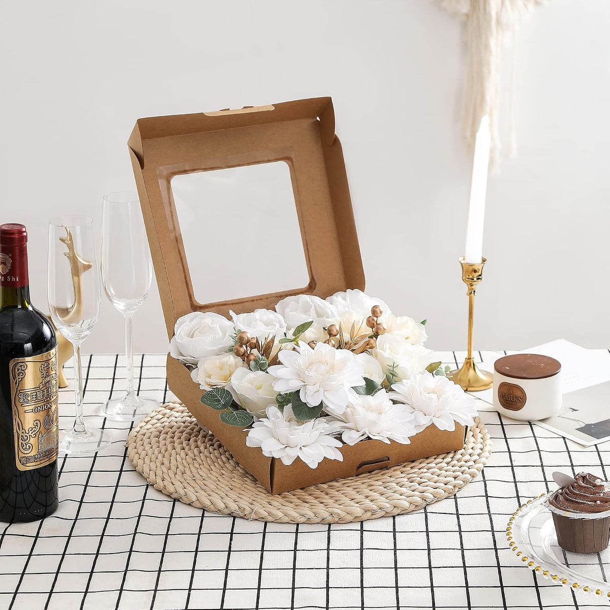 Artificial Flowers Combo, Fake Flowers for DIY Tables Centerpieces Baby Shower Bridal Shower Wedding Bouquet Arrangements Party Candle Holder Cake Decor Flower Home Decorations White