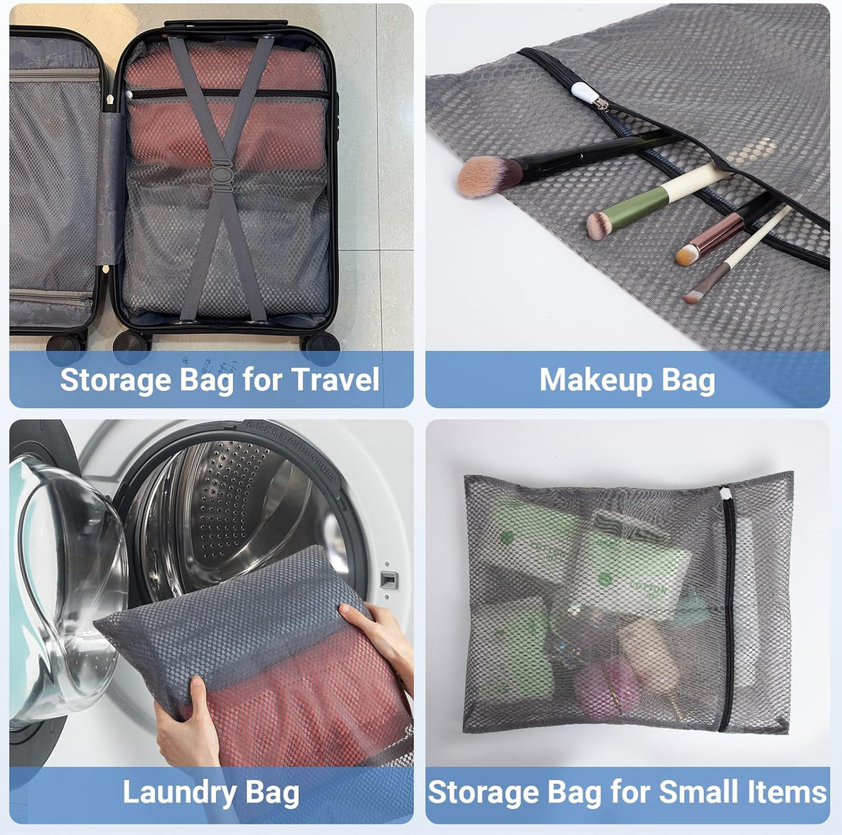 6Pcs Durable Honeycomb Mesh Laundry Bags for Delicates 16 x 20 Inches, Gray