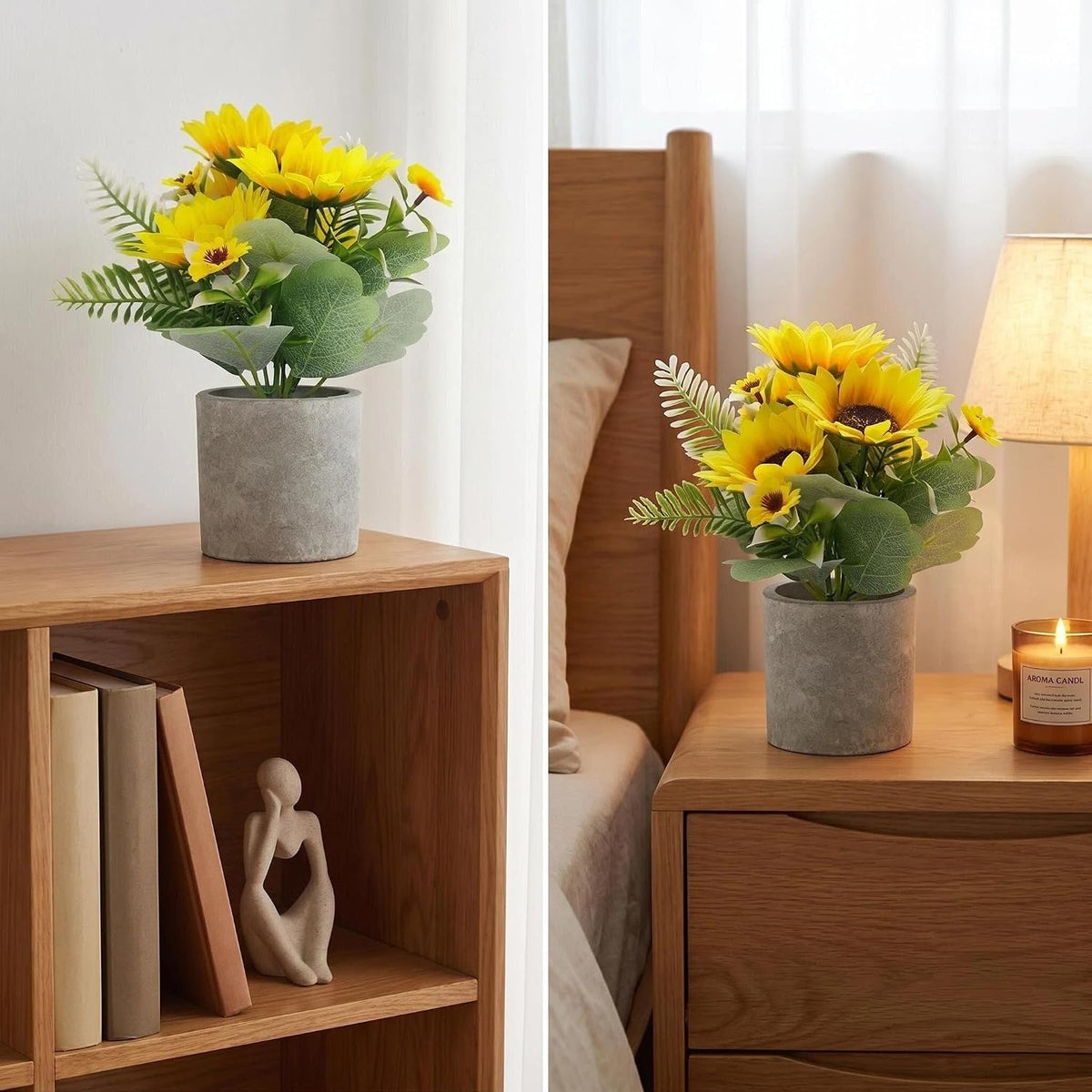 Fall & Thanksgiving Decor Artificial Sunflower Plants in Pot, 2 Pack