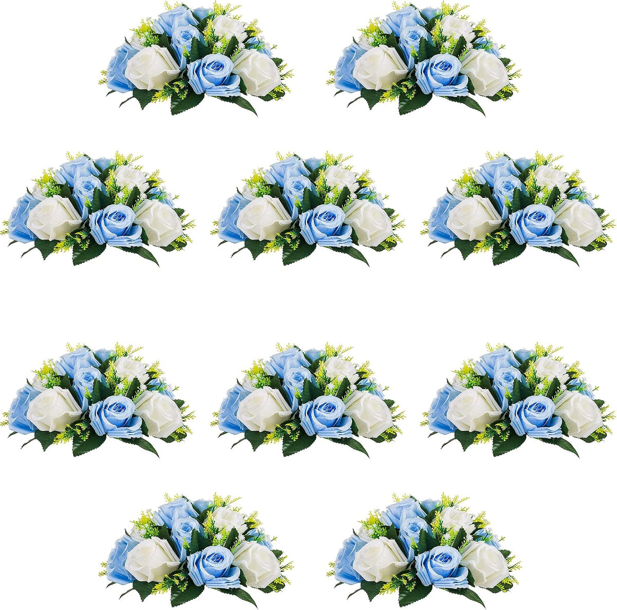 10Pcs Artificial Rose Balls for Centerpieces (Blue & White)