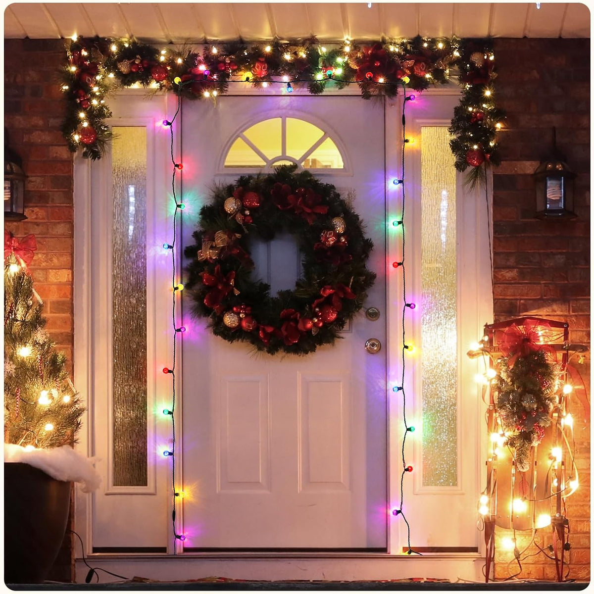 TIGOMOOV LED Globe Christmas Lights,G30 Round Christmas Tree Lights with Tinsel 25 Bulbs, 17FT Multi-Color Globe Tinsel LED Christmas Lights for Patio Deck Backyard Garden Party Outdoor Decorations